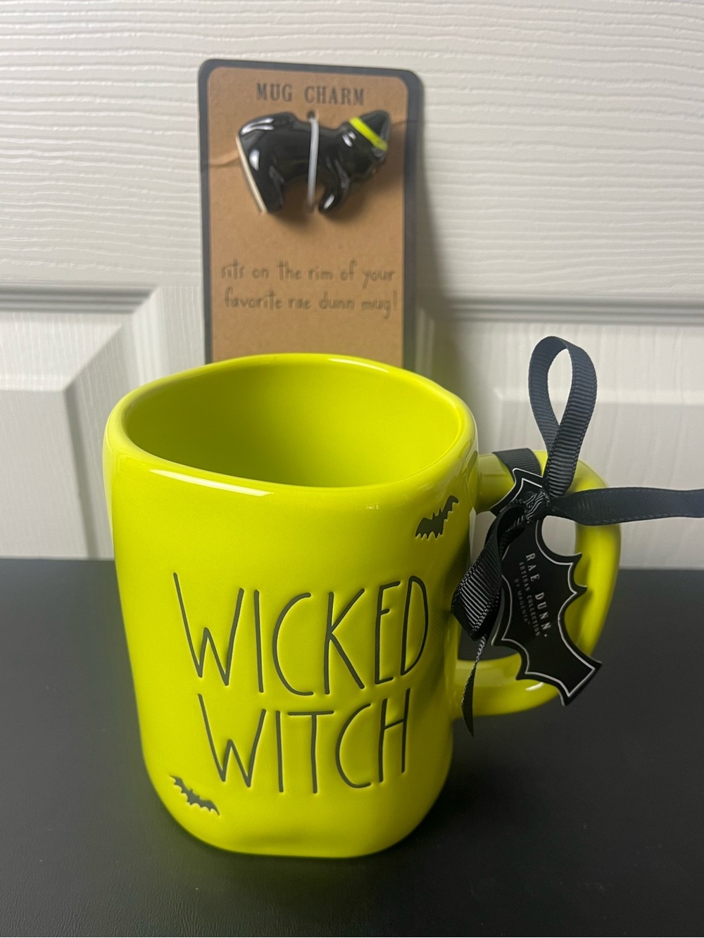 Rae Dunn Wicked Witch Lime Green Ceramic Mug and mug charm